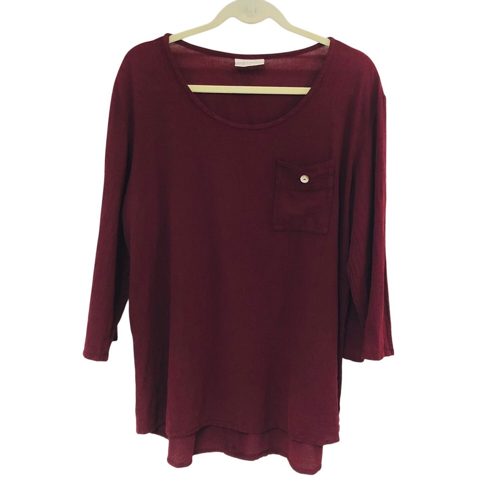 Cottonways Gauze Tunic Lagen Minimalist Boho Button Detail Womens L XL Sz 2 Wine